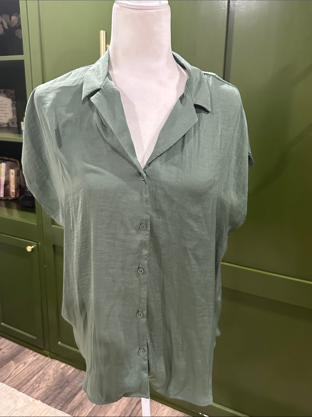 Nine West Relaxed Button-Down Top in Sage Green